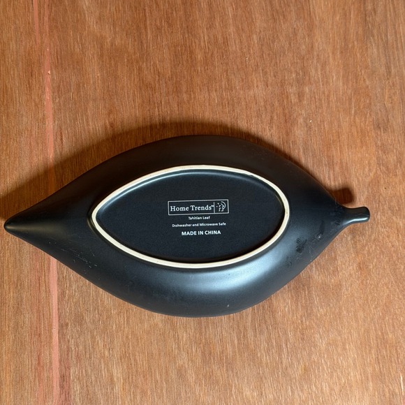 Home Trends Tahitian Leaf Ceramic Serving Dish Green platter tray boho nature - Picture 3 of 5